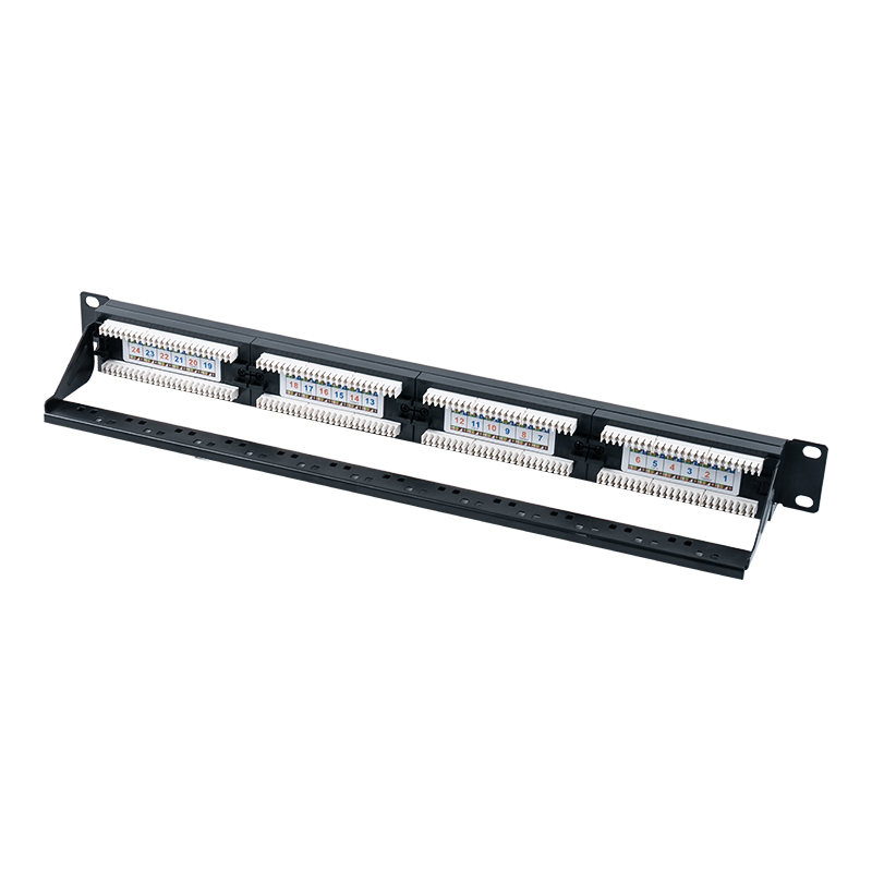 Panel de conexión de 24 puertos sin blindaje 1U de 19 pulgadas de categoría 6 (IDC de doble propósito; con inserto de plástico) SP-3204D24-C6