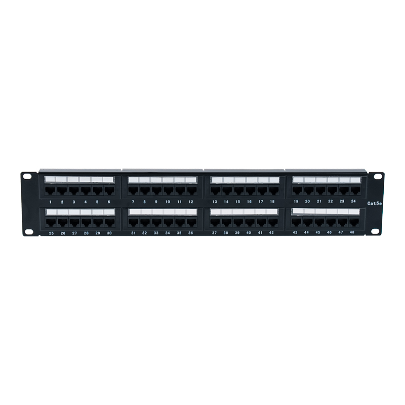 Panel de conexión Cat5e de 19 pulgadas y 2 U sin blindaje de 48 puertos (IDC de doble propósito; con inserto de cartón plástico) SP-3204D48-C5E