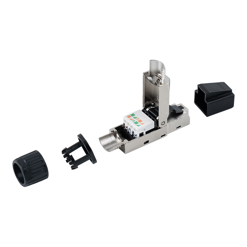 Conector RJ45 sin herramientas blindado Cat7 (con tapas de plástico en la cabeza y tuercas de plástico en la cola) RJ-G50S-2-C7