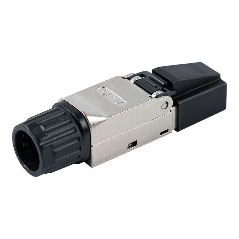 Conector RJ45 sin herramientas blindado Cat7 (con tapas de plástico en la cabeza y tuercas de plástico en la cola) RJ-G50S-2-C7
